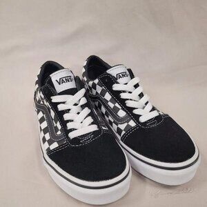 Vans Children's Flat-Bottom Skate Shoes (Black/White-Checkered) Size 2